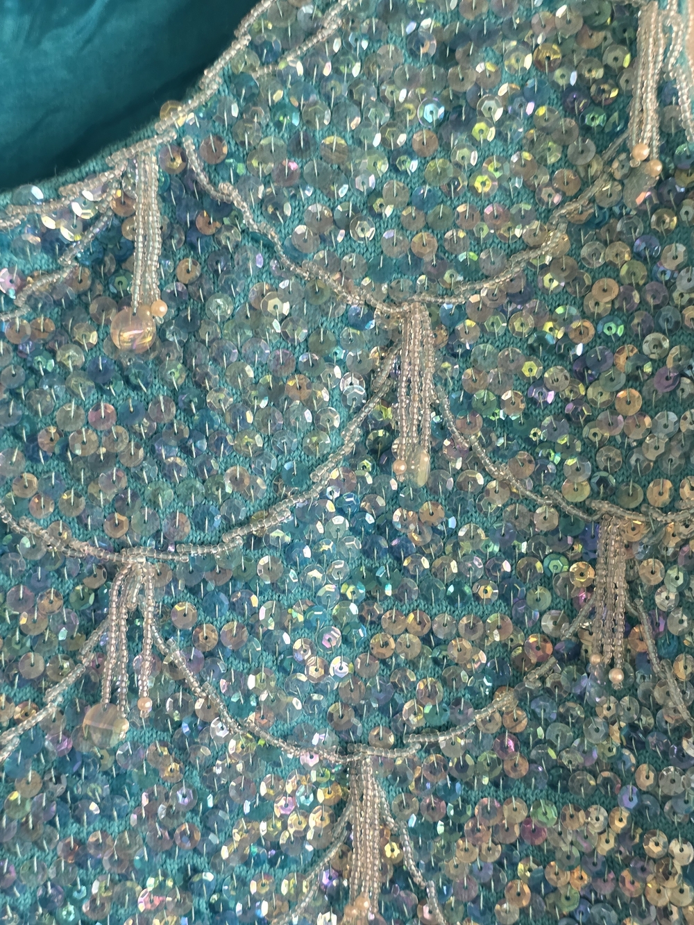 Vintage 70s Fairy Mermaid Turquoise Beaded Tassel Tank Top Size 36 Small? - Picture 13 of 16